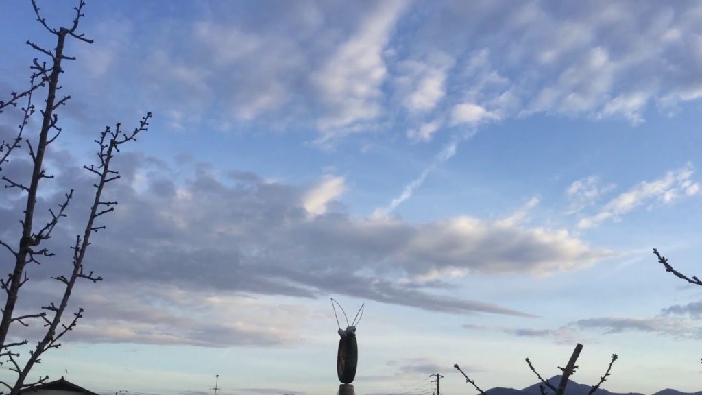〔2019.12.17朝③〕ケムトレイル、青灰色の人工雲、波紋状の雲〔解説：全体が青灰色（もしくは水色）の雲のマークに大衆が違和感を抱かないことこそがおそろしい〕