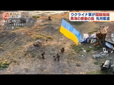 ウクライナ軍、要衝ズミイヌイ島に国旗掲げ奪還誇示(2022年7月8日)