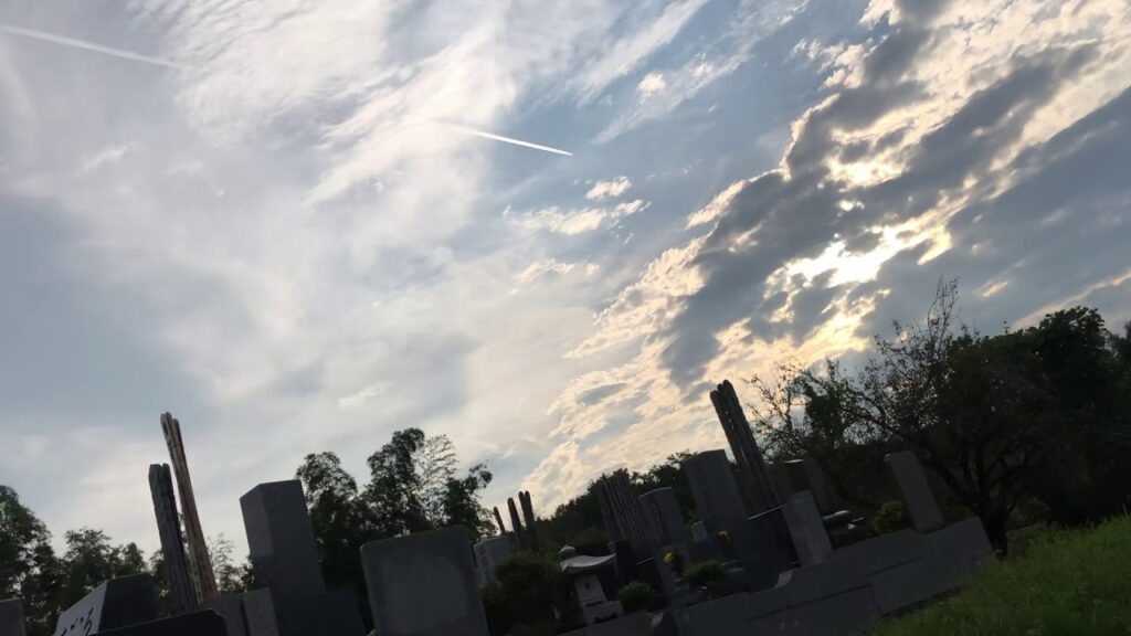 夕日に向かうケムトレイル